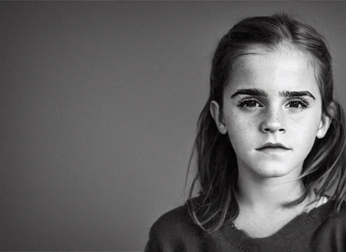 Image similar to professional fine detailed photo portrait of young emma watson from makhachkala, dagestan. kid emma watson in the postsoviet suburbia, iphone photo, instagram, black and white - - cfg _ scale 7