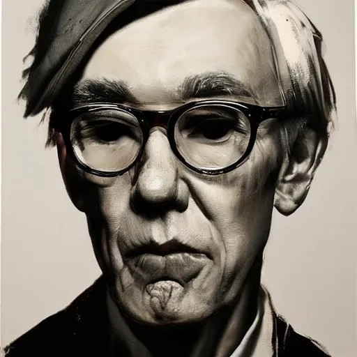 Image similar to ( ( ( portrait ) ) ) by jonathan yeo!!!!! of andy warhol