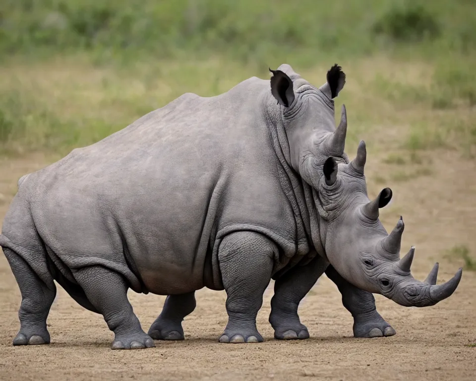 Prompt: A mix between a rhino and a walrus