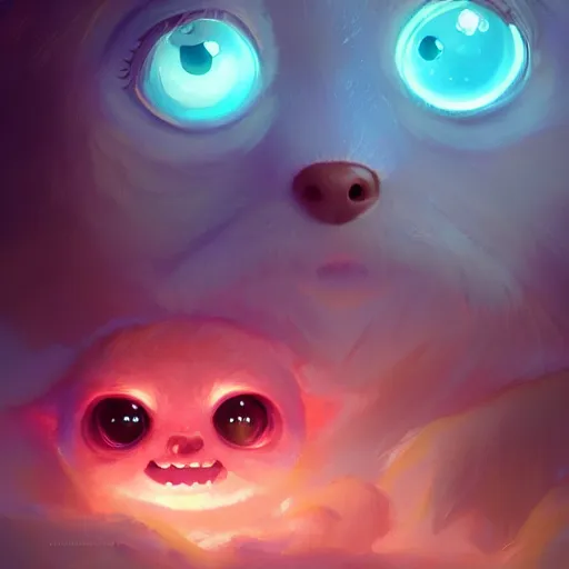 Image similar to adorable glowing creature, trending on artstation, cute, big eyes, matte painting, concept art, pixar, disney, highly detailed, cinematic composition