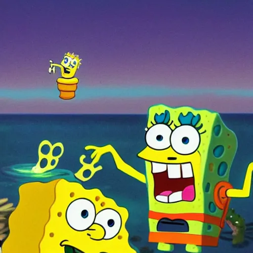 Prompt: A full body photo of the beautiful SpongeBob SquarePants made of cheese as a siren, he is looking straight to the camera, he has a glow coming from him, she is getting illuminated for rays of light that cross the sea, behind is a scary atmosphere of The Krusty Krab, the photo was taking by Annie Leibovitz, matte painting, oil painting, naturalism, 4k, 8k