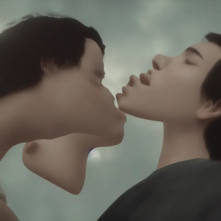 Prompt: cinematic romantic movie kiss close up by wong kar-wai, cinematic, hyper realism, octane render, 8k, depth of field