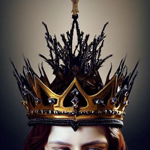 Image similar to king's crown made of dark bronze wings, delicate, fantasy, intricate, elegant, dramatic lighting, emotionally evoking symbolic metaphor, highly detailed, lifelike, photorealistic, digital painting, artstation, concept art, smooth, sharp focus, illustration, art by John Collier and Albert Aublet and Krenz Cushart and Artem Demura and Alphonse Mucha