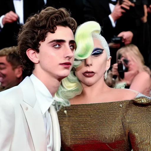 Prompt: timothee chalamet and lady gaga meet eachother, highly beautiful faces, highly detailed