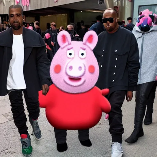 Image similar to kanye west dressed as peppa pig