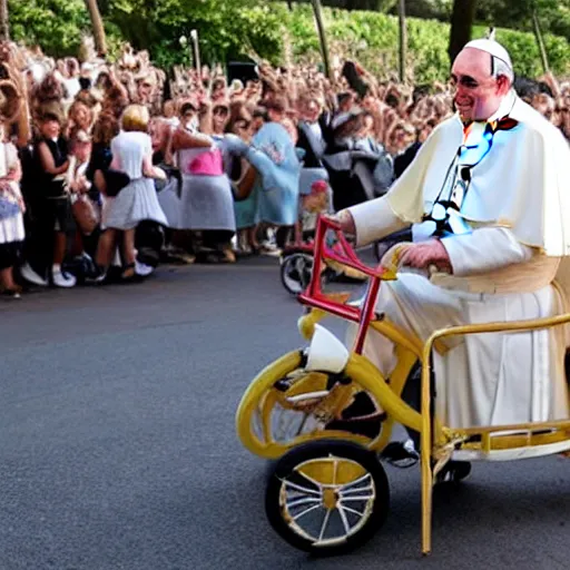 Image similar to the pope riding a childs tricycle
