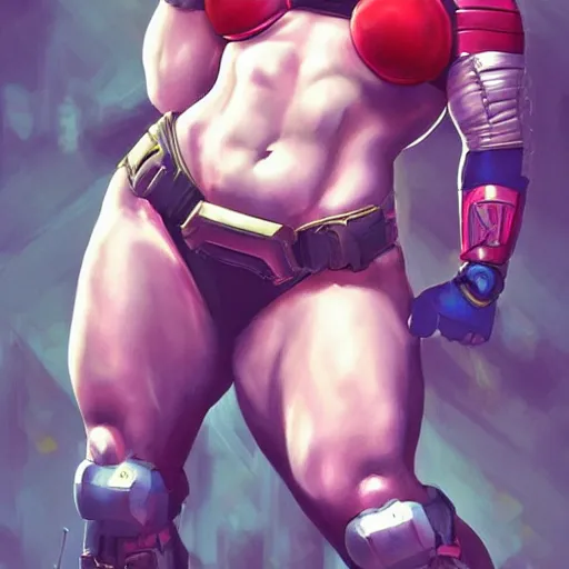 Image similar to scarlett johansson as thick muscular weightlifter zarya from overwatch, highly detailed, digital painting, artstation, sharp focus, illustration, art by tan zi and ayanamikodon and alphonse mucha and wlop