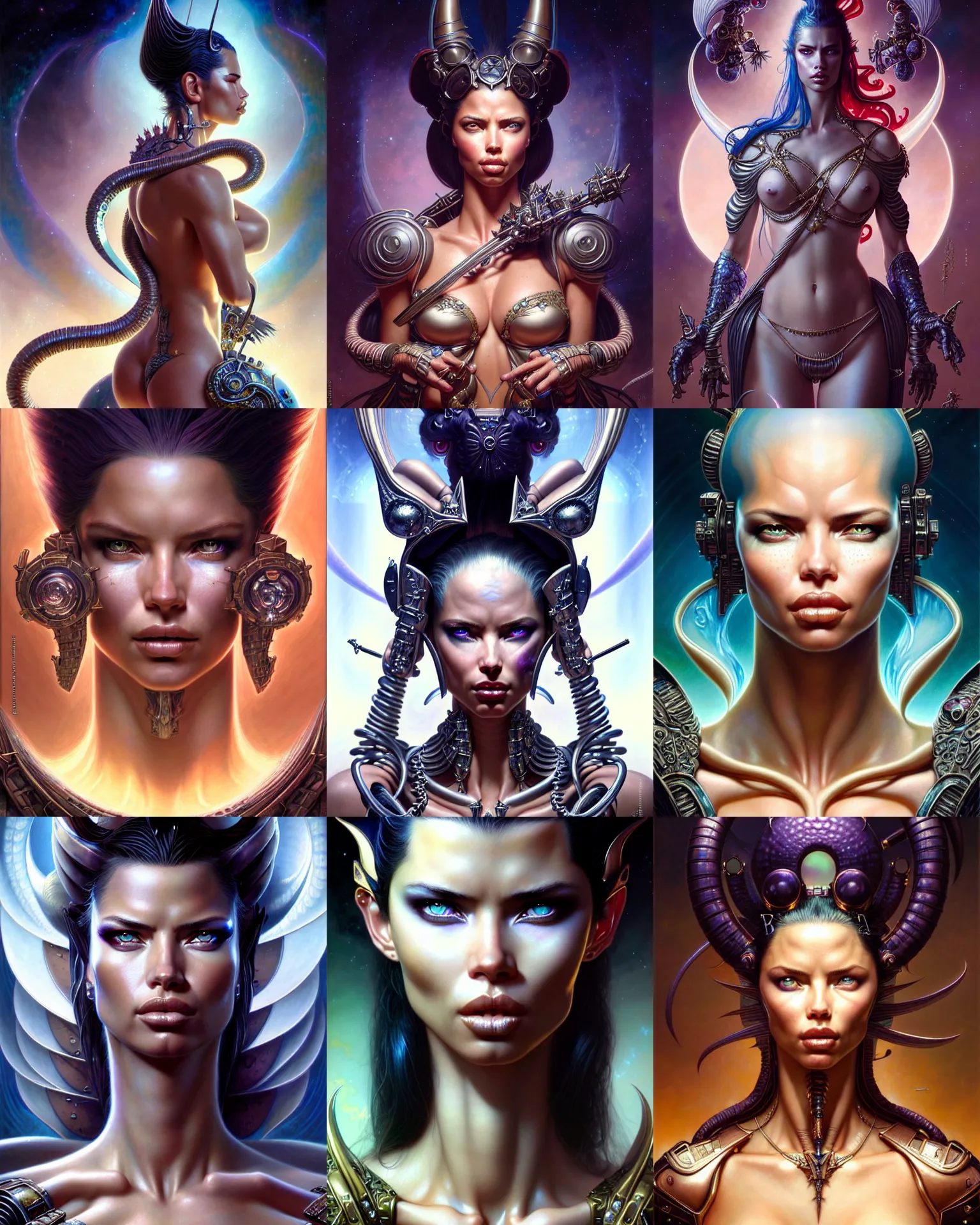 Prompt: beautiful gemini fantasy character portrait, adriana lima, ultra realistic, wide angle, intricate details, the fifth element artifacts, highly detailed by peter mohrbacher, hajime sorayama, wayne barlowe, boris vallejo, aaron horkey, gaston bussiere, craig mullins