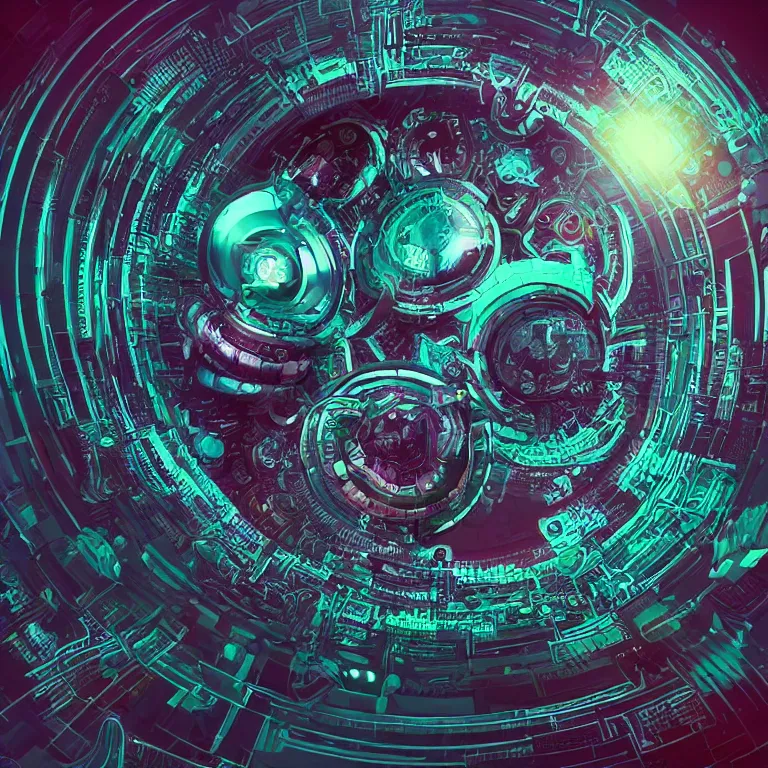 Image similar to circular futuristic and metallic token with ( ( kynthic ) ) in the center, sharp details, art style by beeple and android jones