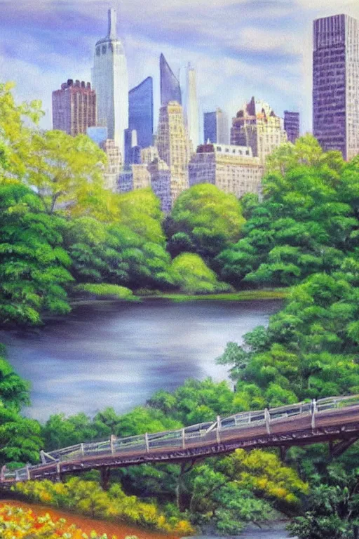 Prompt: bob ross painting of new york central park