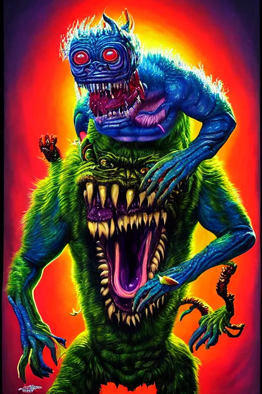 Image similar to a hyperrealistic painting of a epic boss fight against joe biden creature, cinematic horror by chris cunningham, lisa frank, richard corben, highly detailed, vivid color,