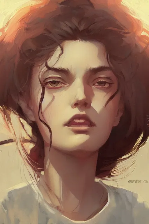 Prompt: A beautiful photorealistic painting of woman in the style by Shepard Fairey Studio Ghibli and Greg Rutkowski, Very detailed realistic faces. Trending on artstation