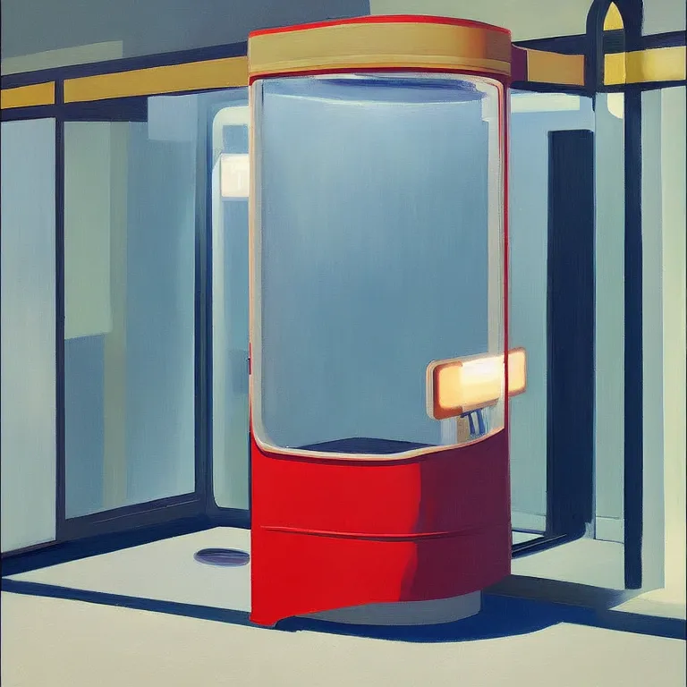 Image similar to inside phonebooth, painted by Edward Hopper, painted by James Gilleard, airbrush