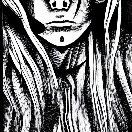 Image similar to a portrait of a 2 4 years old man made by junji ito, detailed