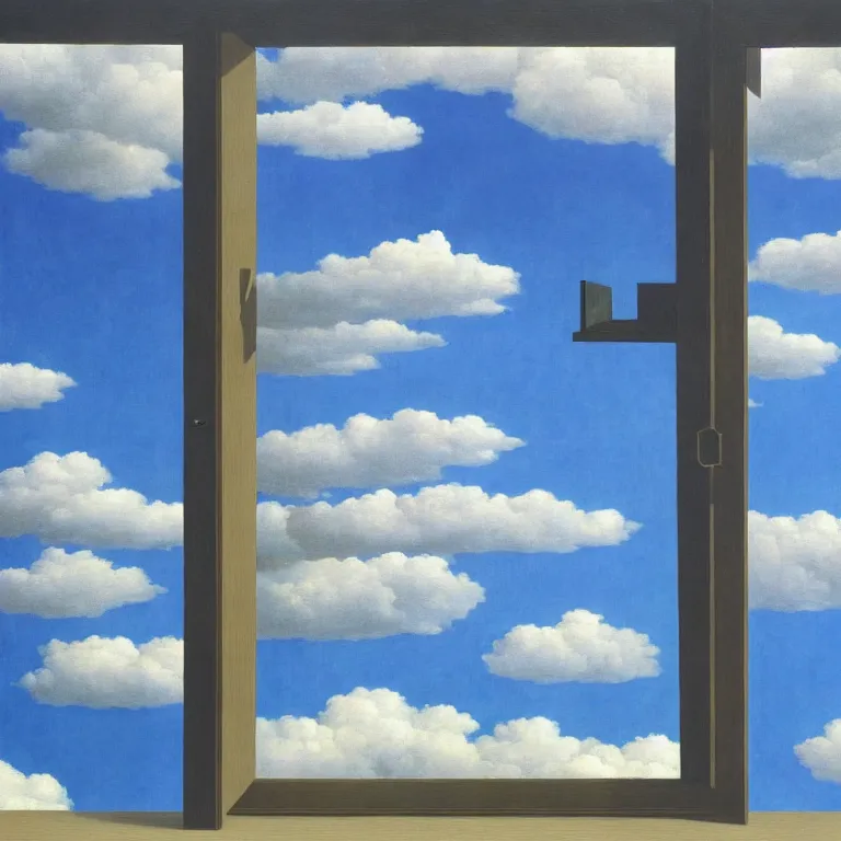 Prompt: window in the sky, by rene magritte, centered, detailed painting, hd, hq, high resolution, high detail, 4 k, 8 k