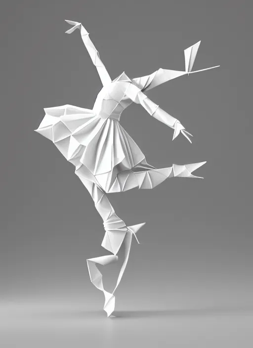 Image similar to origami dancer in white paper, 3 d render, ultra - detailed, on white background, studio shot