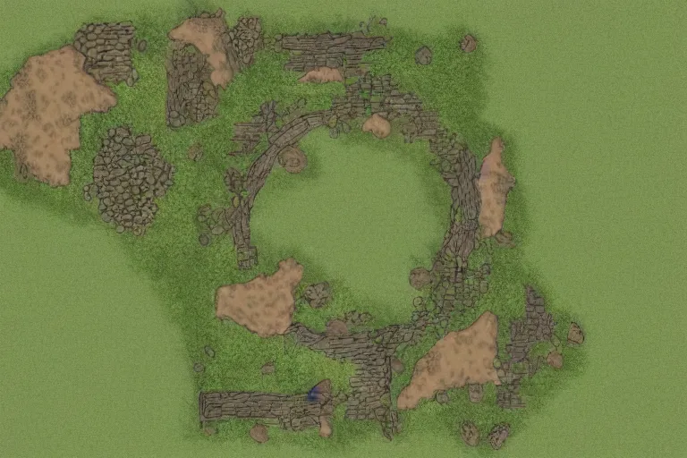 Prompt: Top down view of a prairie, dnd, battlemap, digital art