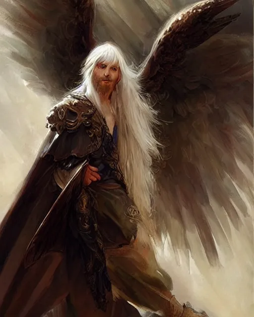 Prompt: the one - winged!!!!!!! angel, male messi!!!!!!!, long white hair, by daniel gerhartz, trending on artstation