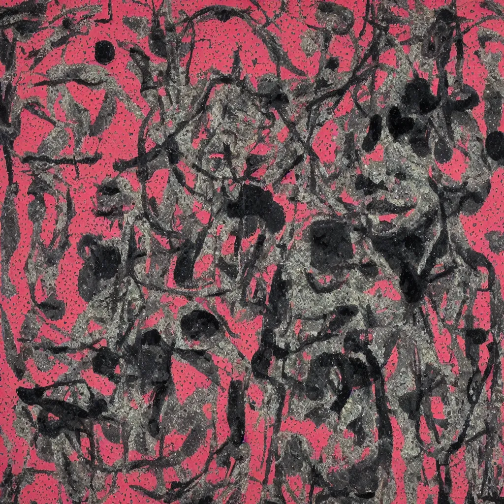 Image similar to camo made of teeth, smiling, abstract, francis bacon artwork, cryptic, dots, spots, stipple, lines, splotch, color tearing, pitch bending, faceless people, dark, ominous, eerie, hearts, minimal, points, technical, old painting, neon colors, folds