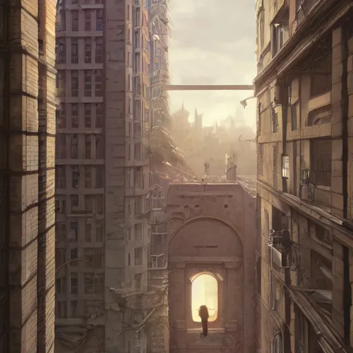 Prompt: window, eye, women, buildings, surprise, scared by wlop, artgerm, greg rutkowski, milo manara, octane render