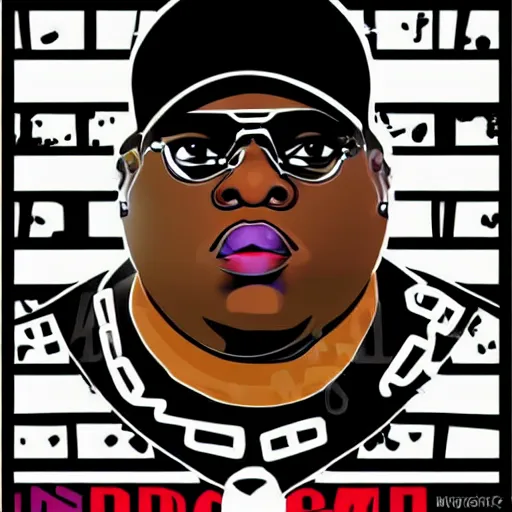 Prompt: biggie smalls, digital art, iconic icon, 2 d vector logo, cartoon, t - shirt design