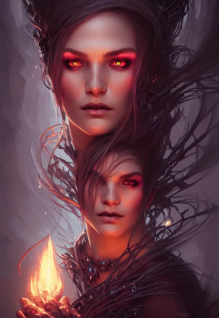 Prompt: Necromancer Sorceress face, fantasy magic, undercut hairstyle, dark light night, intricate, elegant, sharp focus, illustration, highly detailed, digital painting, concept art, matte, art by WLOP and Artgerm and Greg Rutkowski and Alphonse Mucha, masterpiece