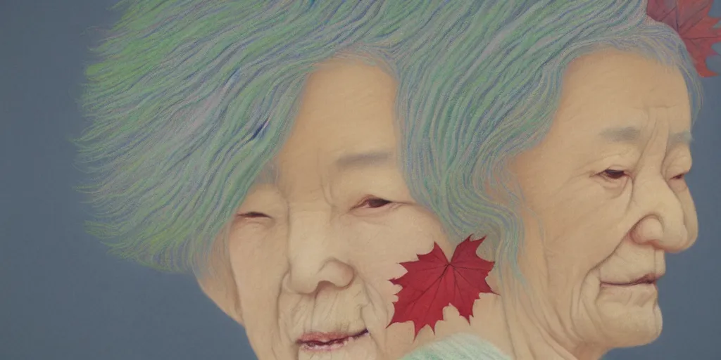 Image similar to detailed pastel colors portrait of an old woman with autumn leaves hair, by hsiao - ron cheng, fine detail, 8 k