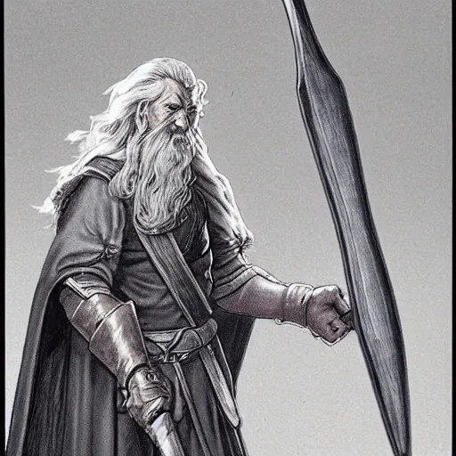 Prompt: frontal portrait of gandalf swinging a huge battle axe| d&d | larry elmore |