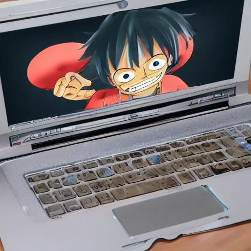 Image similar to luffy working in his laptop top