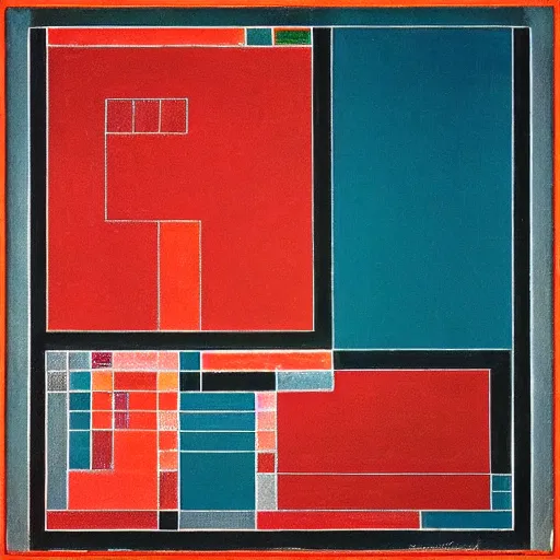 Image similar to “art deco ‘soma’, ‘caves of steel’, piet mondrian, teal palette, 1950’s”