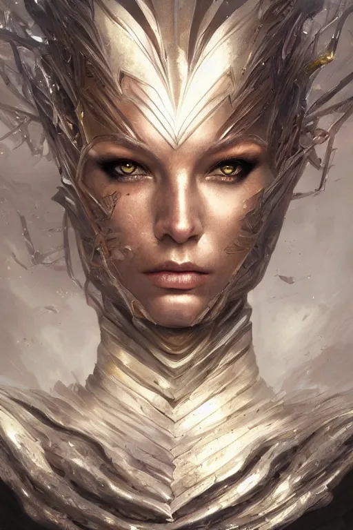 Image similar to metallic metamorphosis, d & d, fantasy, portrait, highly detailed, headshot, digital painting, trending on artstation, concept art, sharp focus, illustration, art by artgerm and greg rutkowski and ayami kojima