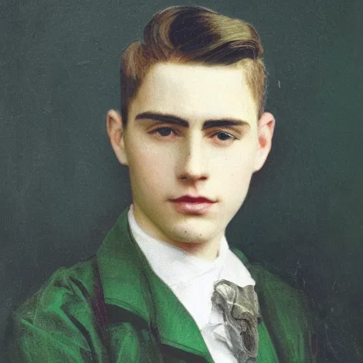 Prompt: portrait photo of a young man with short green hair