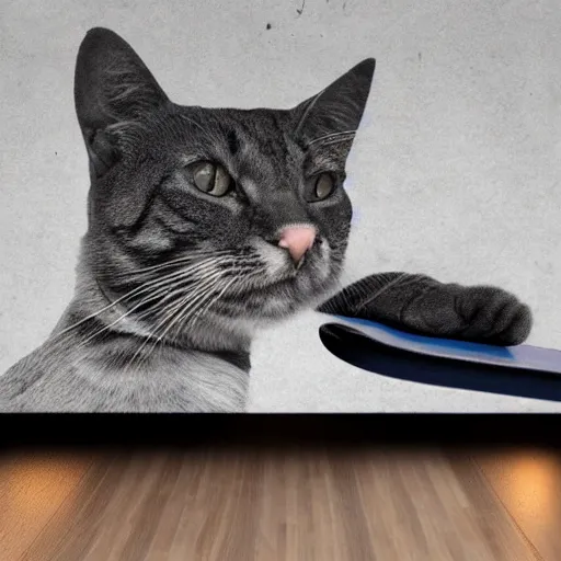 Image similar to photo cat on skateboard realistic detailed
