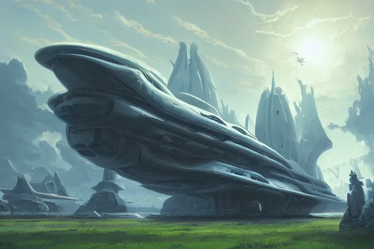 Prompt: Gigantic Starship by Andreas Rocha