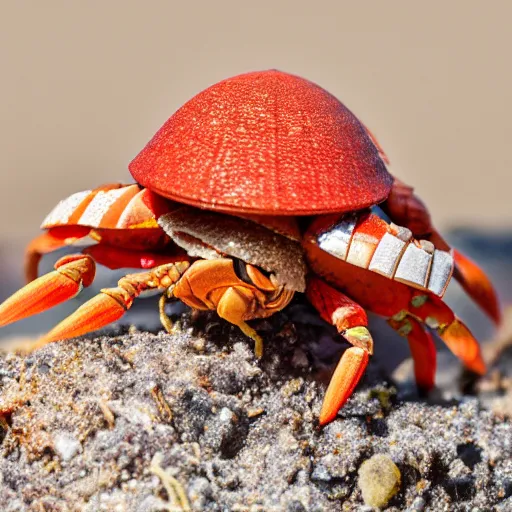 Prompt: a 8k award winning photo of a hermit crab wearing the queens crown as a shell