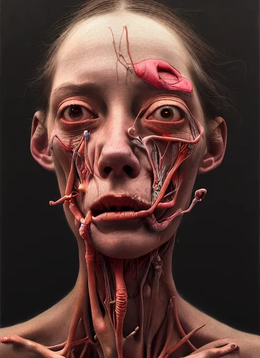 Prompt: there is ugliness in beauty, but there is also beauty in ugliness detailed portrait painting inspired by beksinski and alex gray, accurate anatomy, vintage, by jenny saville, edward hopper trending on artstation. 8 k