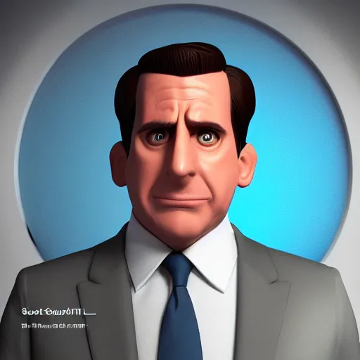 Image similar to hyperdetailed 3 d cartoon render of michael scott in a confident expressive pose, cartoon eyes!!!!! cute cartoon style, white background, low angle shot, cinematic studio lighting, studio quality, octane render, unreal engine 5, trending on artstation, 8 k