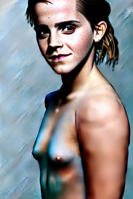 Image similar to emma watson wearing transparent clothes, skin of the whole body is visible, beautiful face, attractive, highly detailed photography, 4 k cinematic photo, cinematic lightening