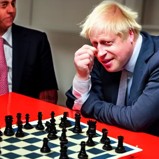 Prompt: boris johnson playing chess with vladimir putin as a clown