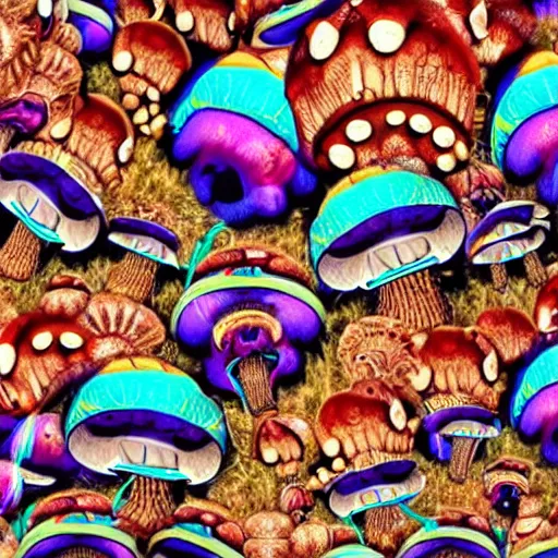 Image similar to super crazy mushroom trip, psychedelic, alien,