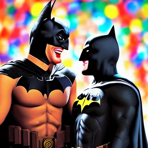 Image similar to batman and robin having fun at a carnival together laughing enjoying ice cream, 4 k