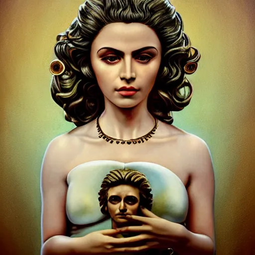 Prompt: a face portrait of electra heart as statue of david, fantasy setting, stone face, dim colors, soft lighting, atmospheric, cinematic, moody, in the style of diego koi, gina heyer, luiz escanuela, art by alyssa monk, hyperrealism, rule of thirds, golden ratio, oil on canvas
