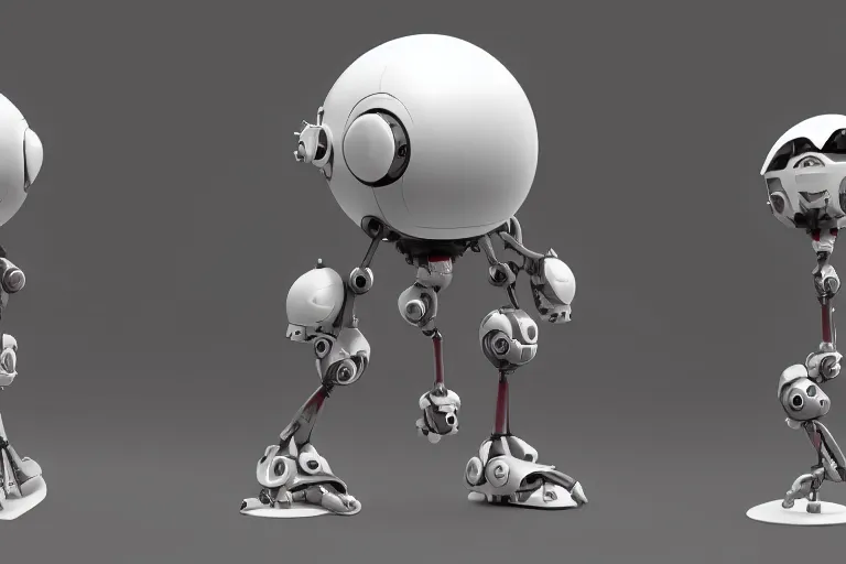 Prompt: Spherical Robot that is 1 meter standing on two legs, high octane render, art station