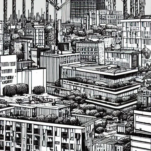 Image similar to brutalist polish neighborhood in the style of pushead and “ geoff darrow ” detailed widescreen