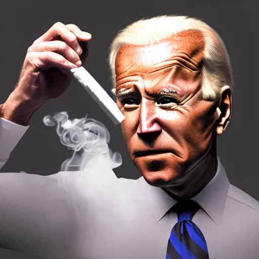 Image similar to joe biden smoking a giant joint, smoke, amazing detail, realistic digital art, artstation