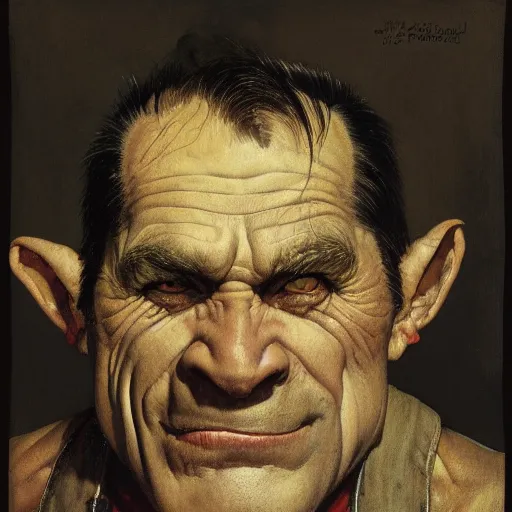 Prompt: frontal portrait of a old orc, by norman rockwell