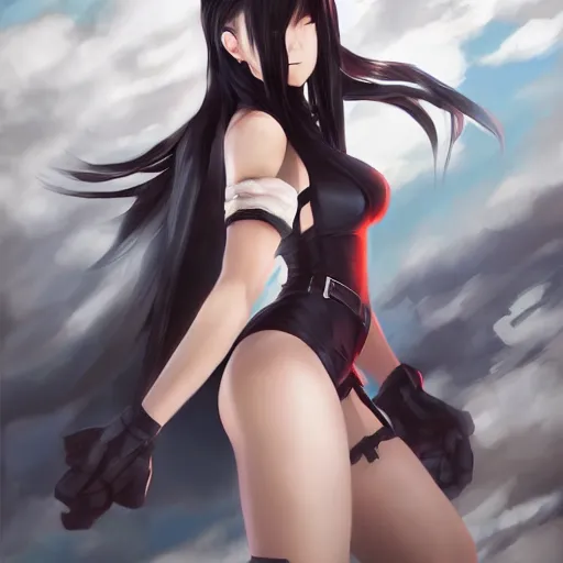 Image similar to high quality art of tifa lockhart by WLOP, rossdraws, Logan Cure, Mingchen Shen, BangkuART, sakimichan, yan gisuka, JeonSeok Lee, zeronis, Chengwei Pan on artstation