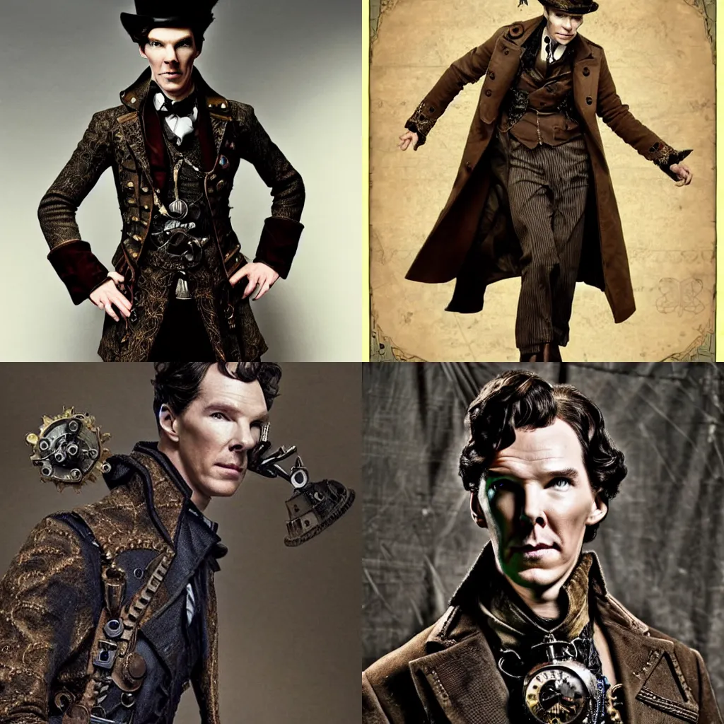 Prompt: Benedict Cumberbatch in steampunk outfit. Dark, intricate, highly detailed, smooth, in style of Stanislav Vovchuk