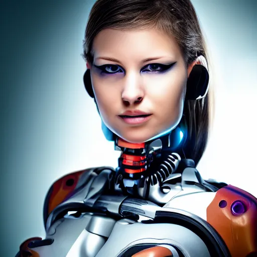 Image similar to portrait photo of a beautiful female cyborg