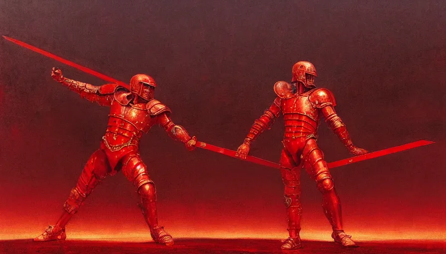 Image similar to only with red, an armored gladiator in a crowded roman amphitheatre, crowd cheering, in the style of beksinski and edward hopper and rodcenko and yue minjun and rolf armstrong, intricate and epic composition, red by caravaggio, highly detailed, masterpiece, red light, artstation